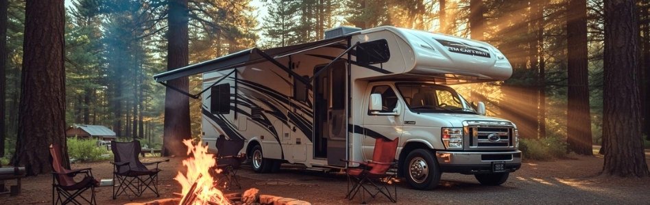 motorhome RV vacation adventure getaway at sunset