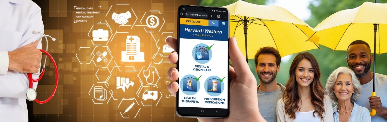 Health Insurance Concept - Doctor in hospital with health insurance related icon graphic interface showing healthcare people, money planning, risk management, medical treatment and coverage benefi