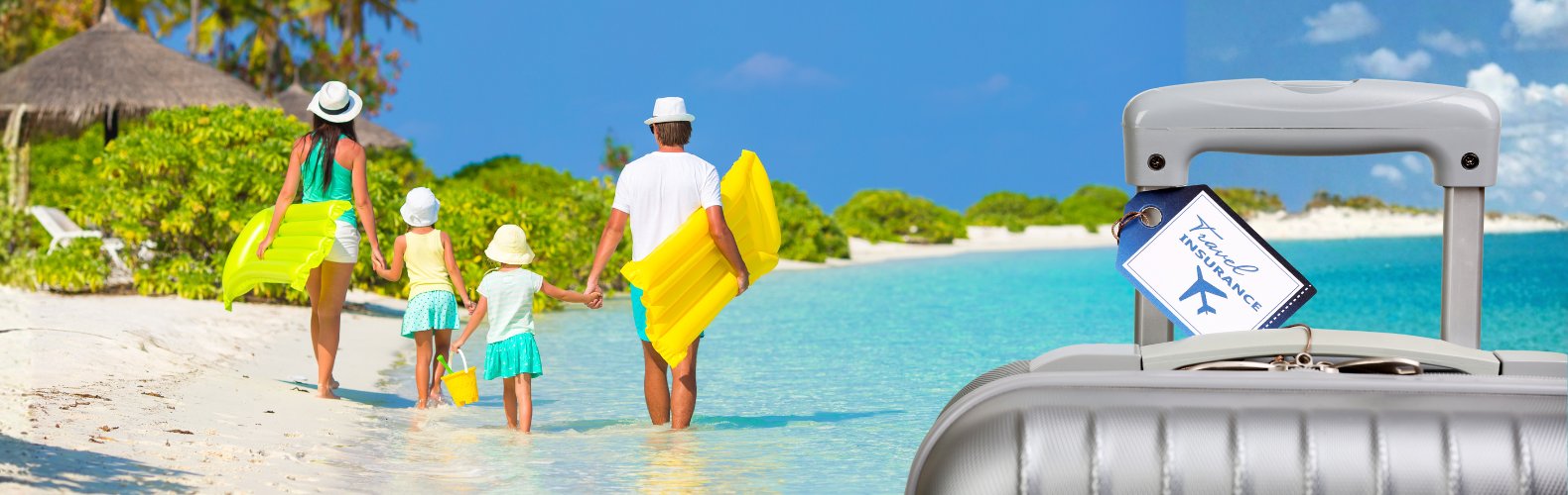 Suitcase with TRAVEL INSURANCE Label