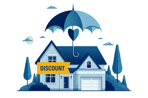 blue house with discount tag